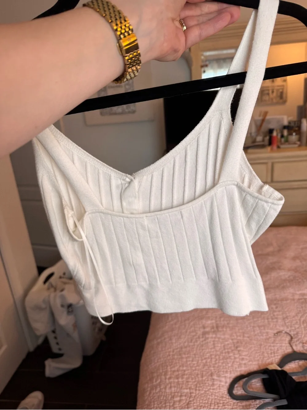 Good American White Ribbed Button-Front Cropped Tank - Picture 3 of 3